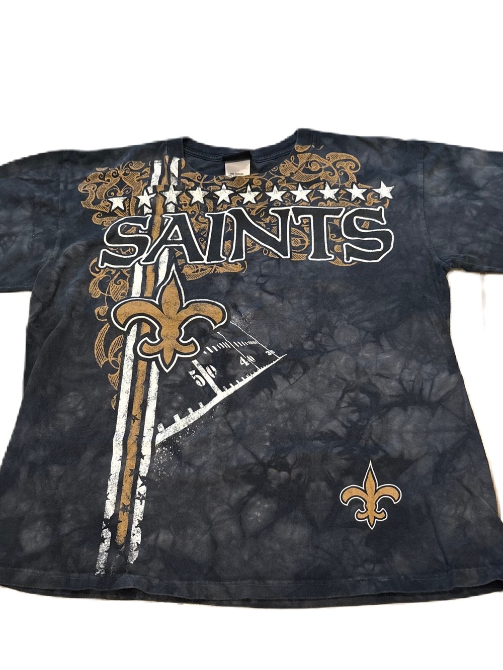 NFL New Orleans Saints Black Tie-Dye Graphic T-shirt Medium Vintage Grunge